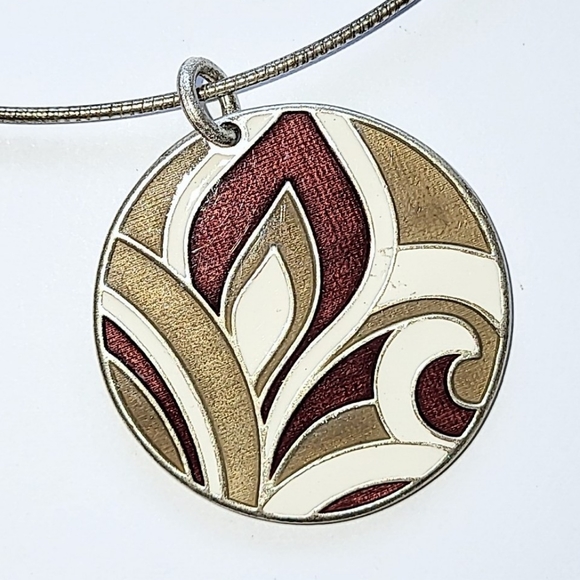 WIRE CHOKER WITH REVERSIBLE ENAMEL PENDANT in SHADES OF BLUES & BROWNS - Picture 5 of 9